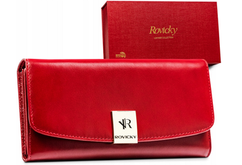 Duży, skórzany portfel damski na zatrzask z systemem RFID - Rovicky