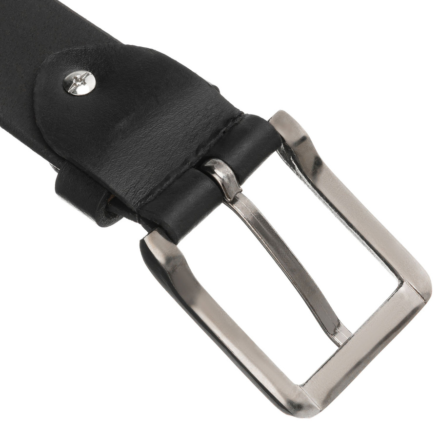 Skórzany, czarny pasek męski z tradycyjną klamrą - Peterson