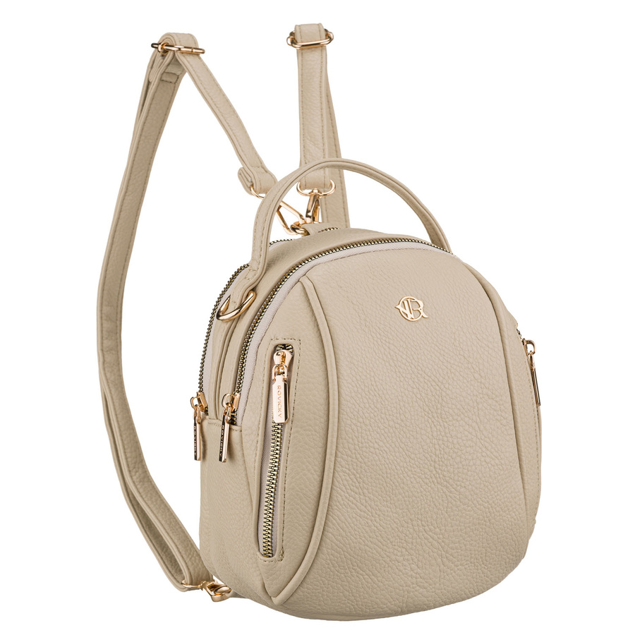 Mały plecak damski ze skóry ekologicznej w jasnobeżowym kolorze - Rovicky