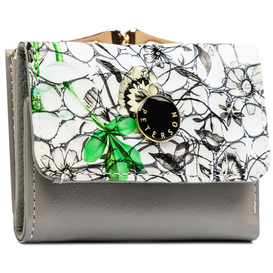 Mały portfelik damski ze skóry naturalnej w zielonym kolorze - Peterson