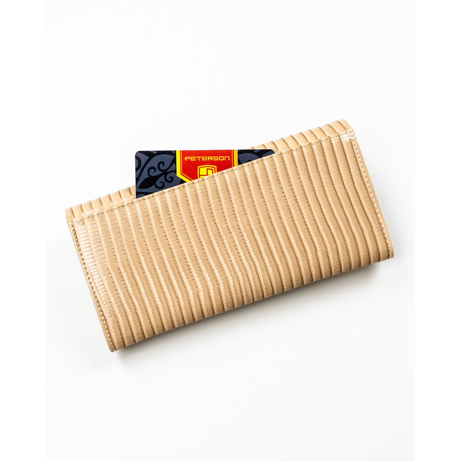 Beżowy portfel damski ze skóry naturalnej i ekologicznej w pleciony wzór - Peterson