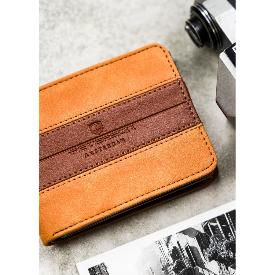 Brązowy portfel męski bez zapięcia wykonany ze skóry ekologicznej - Peterson