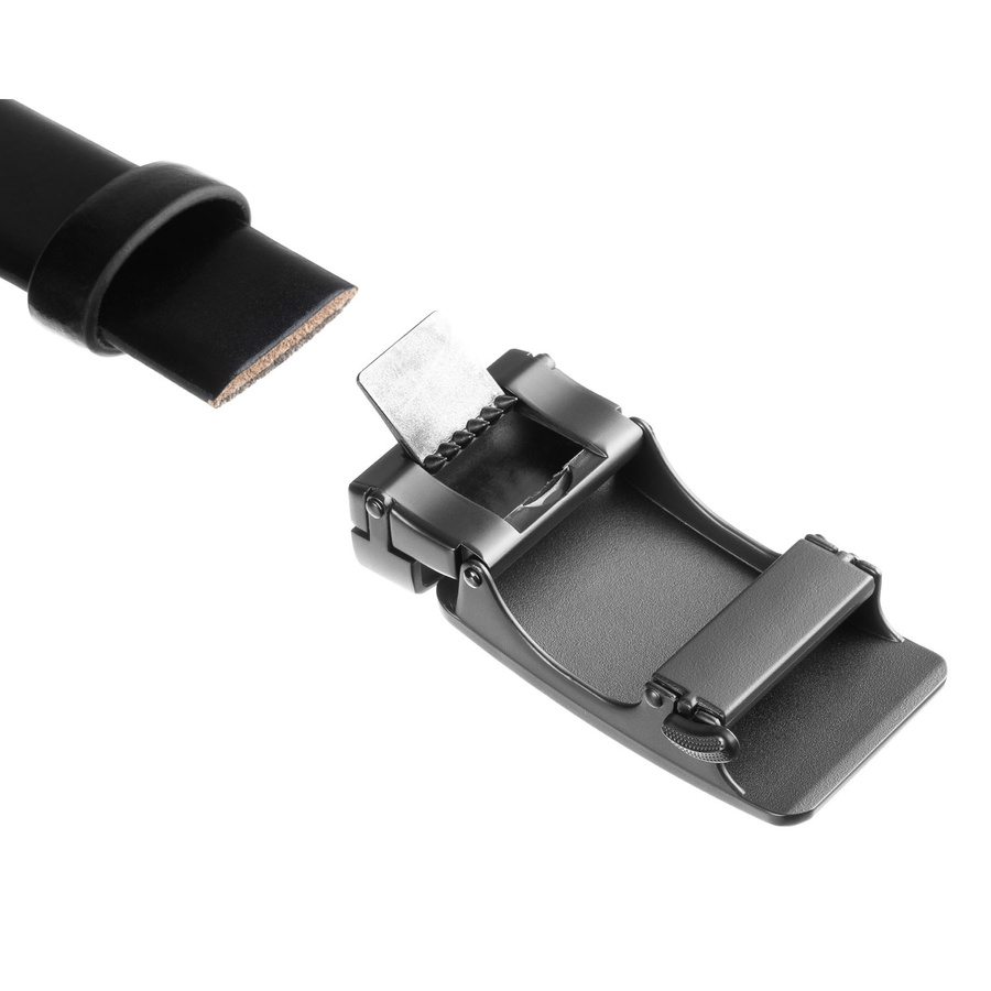 Czarny pasek męski ze skóry naturalnej z automatyczną, czarną klamrą - Peterson