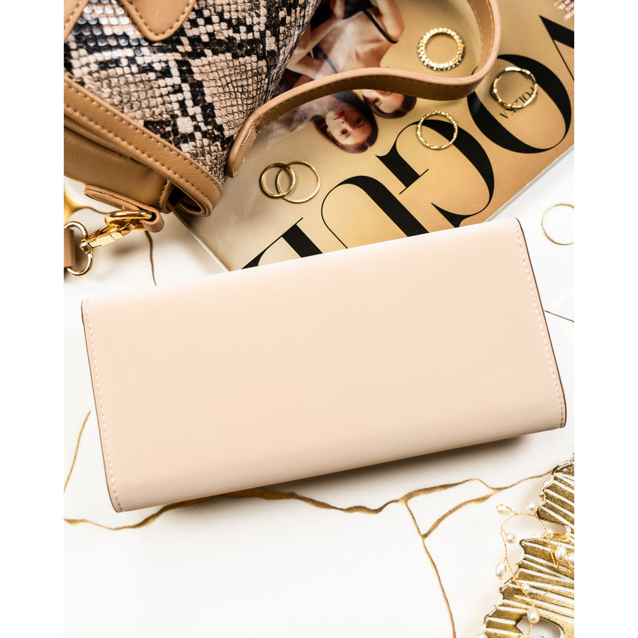 Beżowy portfel damski ze skóry ekologicznej zamykany na zatrzask - Peterson