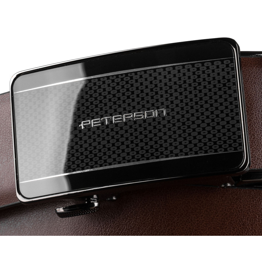 Brązowy pasek męski z automatyczną klamrą wykonany ze skóry naturalnej - Peterson