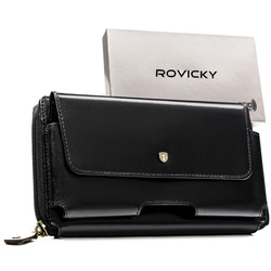 Skórzana, dwukomorowa saszetka męska w czarnym kolorze zamykana suwakiem - Rovicky