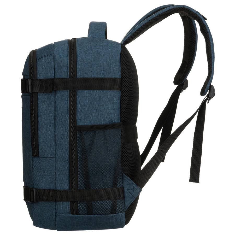 Granatowy, podróżny plecak z poliestru wyposażony w dopinany pasek - Peterson