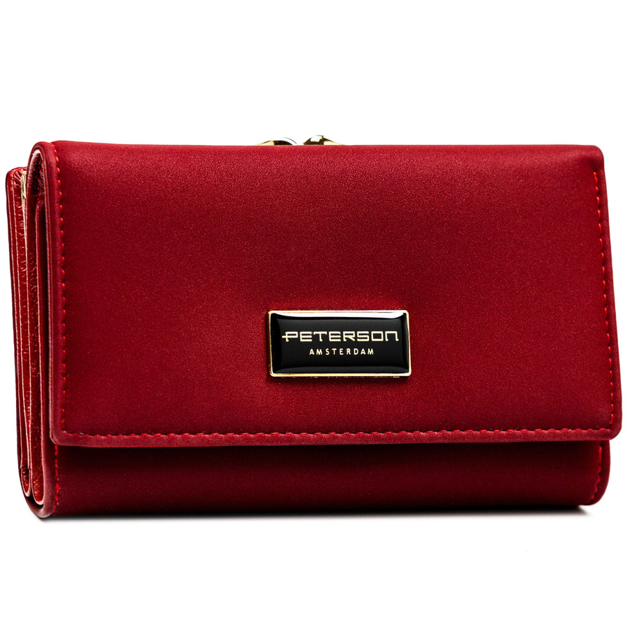 Czerwony portfel damski wykonany ze skóry naturalnej i ekologicznej - Peterson