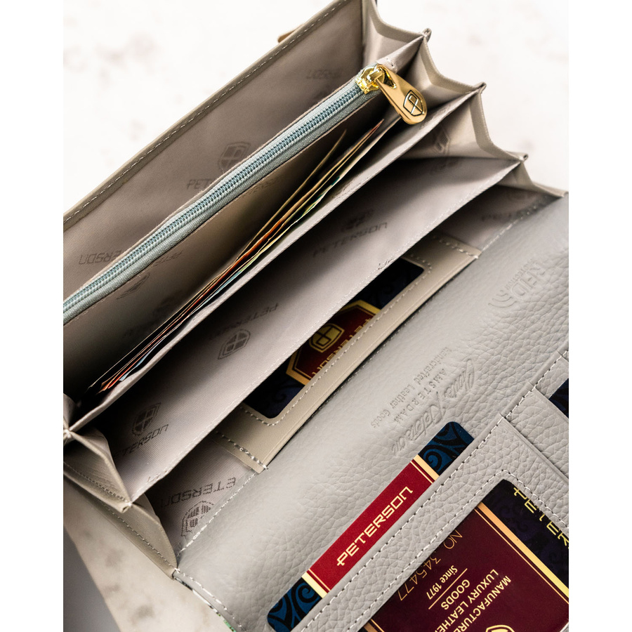 Poziomy, duży portfel damski w kwiatowy wzór z wewnętrzną kieszonką na suwak - Peterson