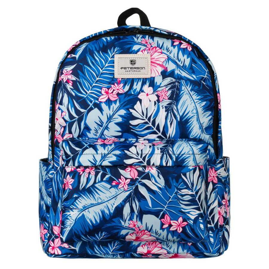 Miejski plecak szkolny z wytrzymałego poliestru w roślinny wzór - Peterson