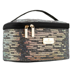 Czarna, podróżna kosmetyczka z tkaniny syntetycznej ozdobiona cekinami - Peterson