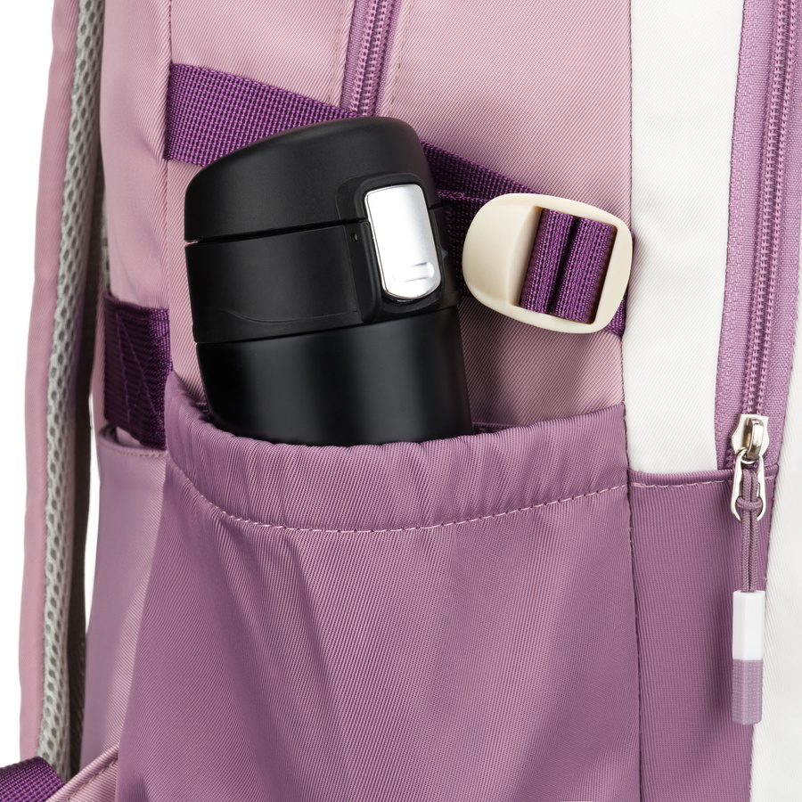 Miękki plecak szkolny z poliestru w białofioletowym kolorze, zawieszony na regulowanych szelkach - Peterson