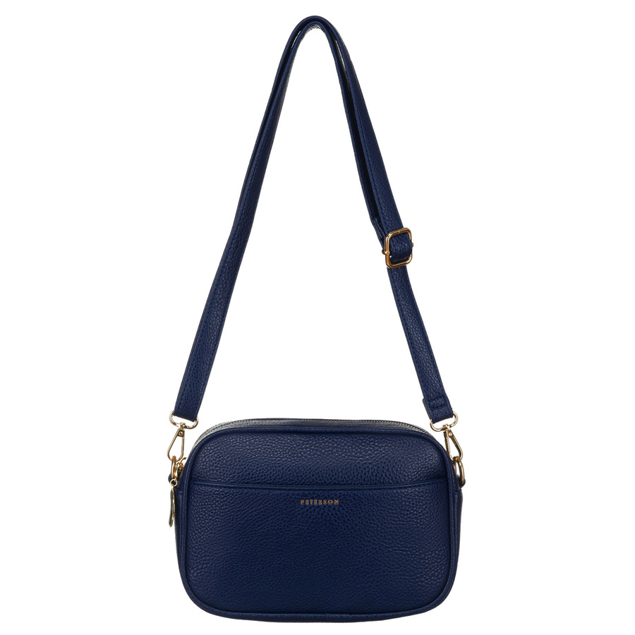 Miejska modna granatowa listonoszka damska z dwoma paskami w komplecie i brelokiem eko skóra Peterson