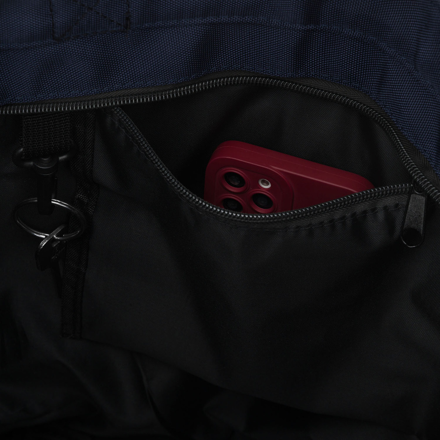 Granatowa shopperka damska z poliestru z kieszenią zewnętrzną - Peterson