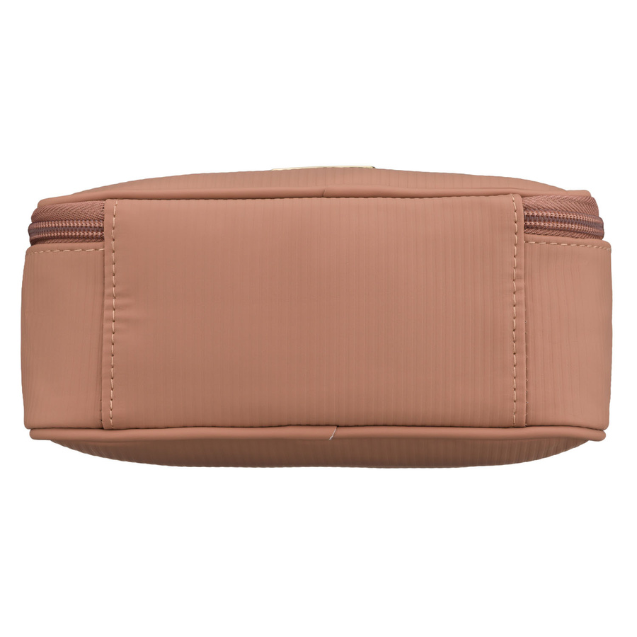 Jednokomorowa kosmetyczka z tkaniny syntetycznej w beżowym kolorze wyposażona praktyczny uchwyt - Peterson