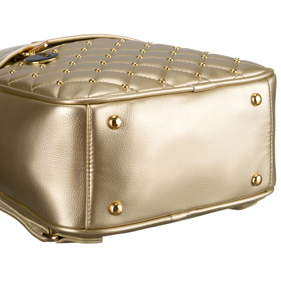 Złoty pikowany błyszczący plecak damski ze skóry ekologicznej mały Peterson