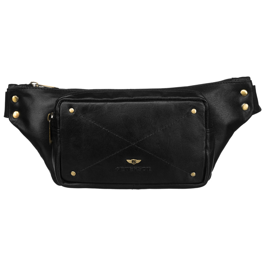 Biodrowa nerka męska w czarnym kolorze wykonana ze skóry naturalnej - Peterson