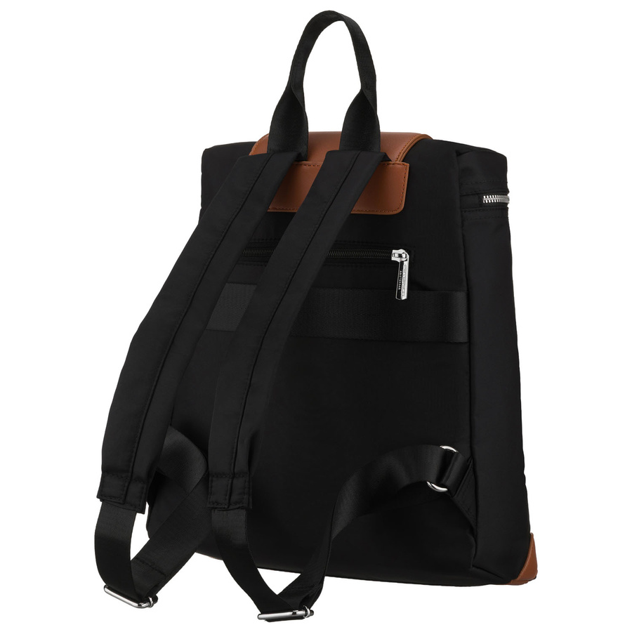 Czarno-brązowy plecak damski z poliestru wyposażony w uchwyt na walizkę - Peterson