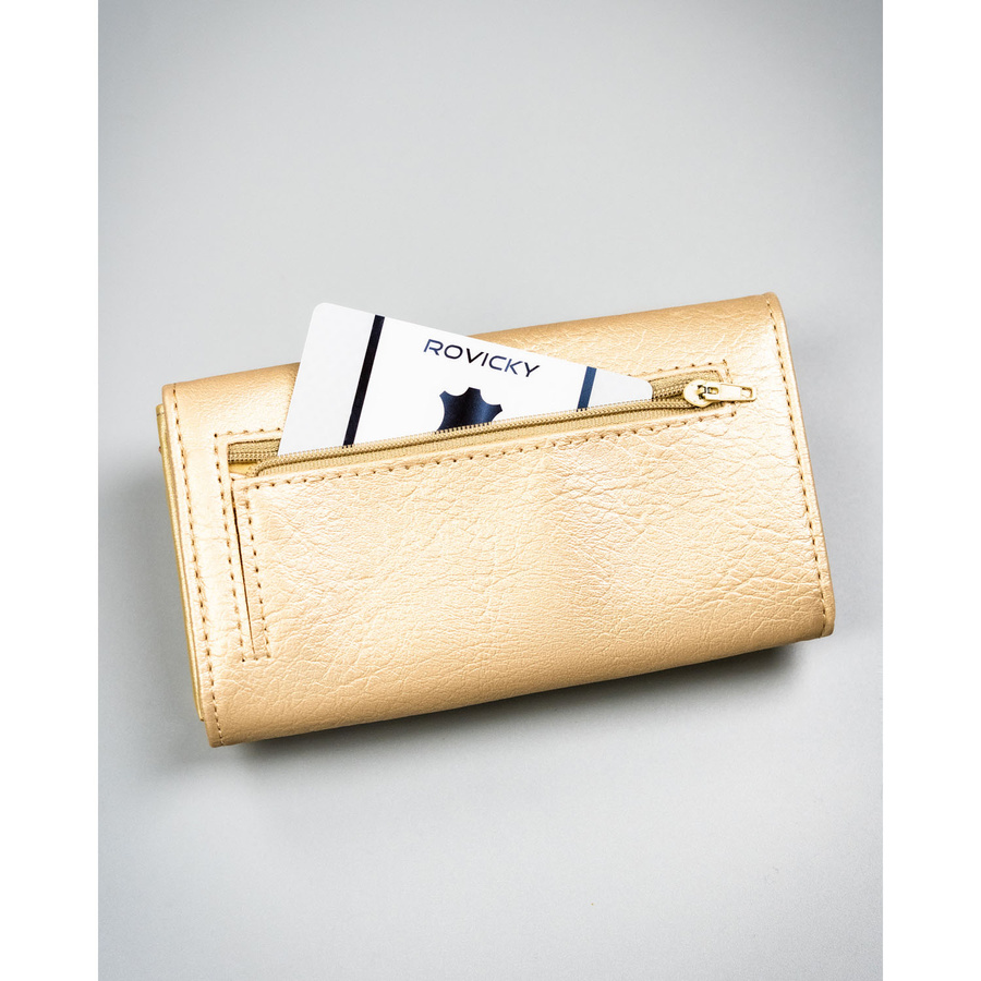 Duży portfel damski ze skóry ekologicznej w złotym kolorze, zamykany zatrzaskiem - 4U Cavaldi