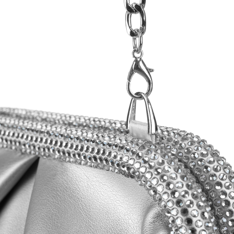 Wizytowa, srebrna torebka damska ze skóry ekologicznej - Rovicky