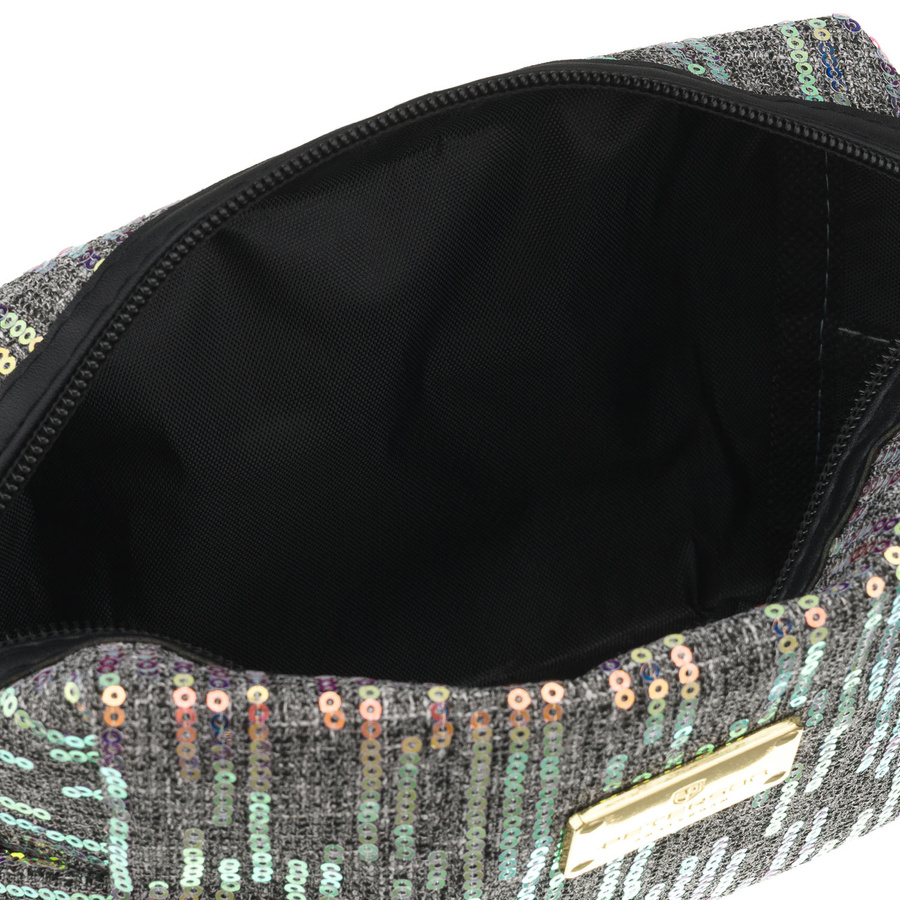 Czarna kosmetyczka z poliestru ozdobiona cekinami, zamykana suwakiem - Peterson