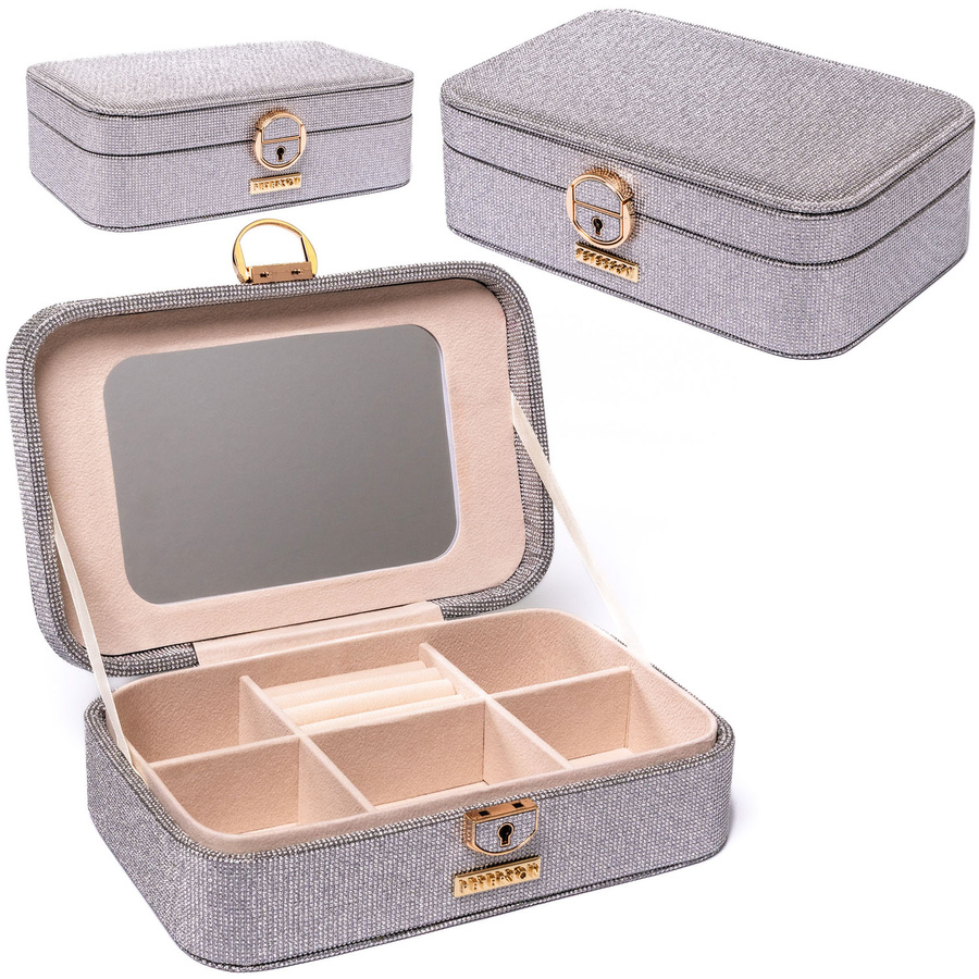 Szara, elegancka szkatułka na biżuterię zamykana kluczykiem - Peterson