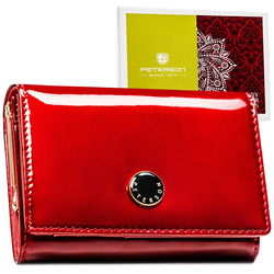 Skórzany lakierowany portfel damski na zatrzask w czerwonym kolorze - Peterson