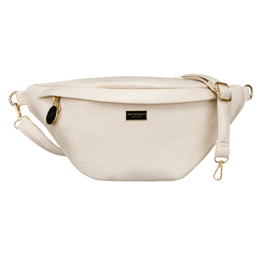 Miejska saszetka damska beżowa z eko skóry nerka na biodra  lub na ramię crossbody Peterson
