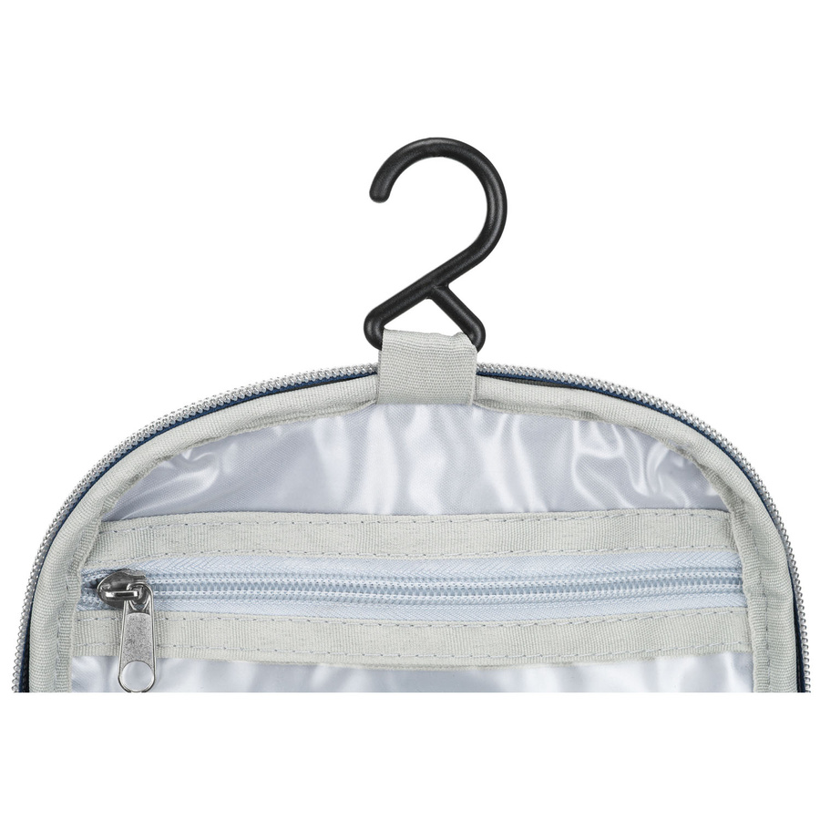 Czarna, praktyczna kosmetyczka podróżna z tkaniny syntetycznej z dopasowanym paskiem - Peterson