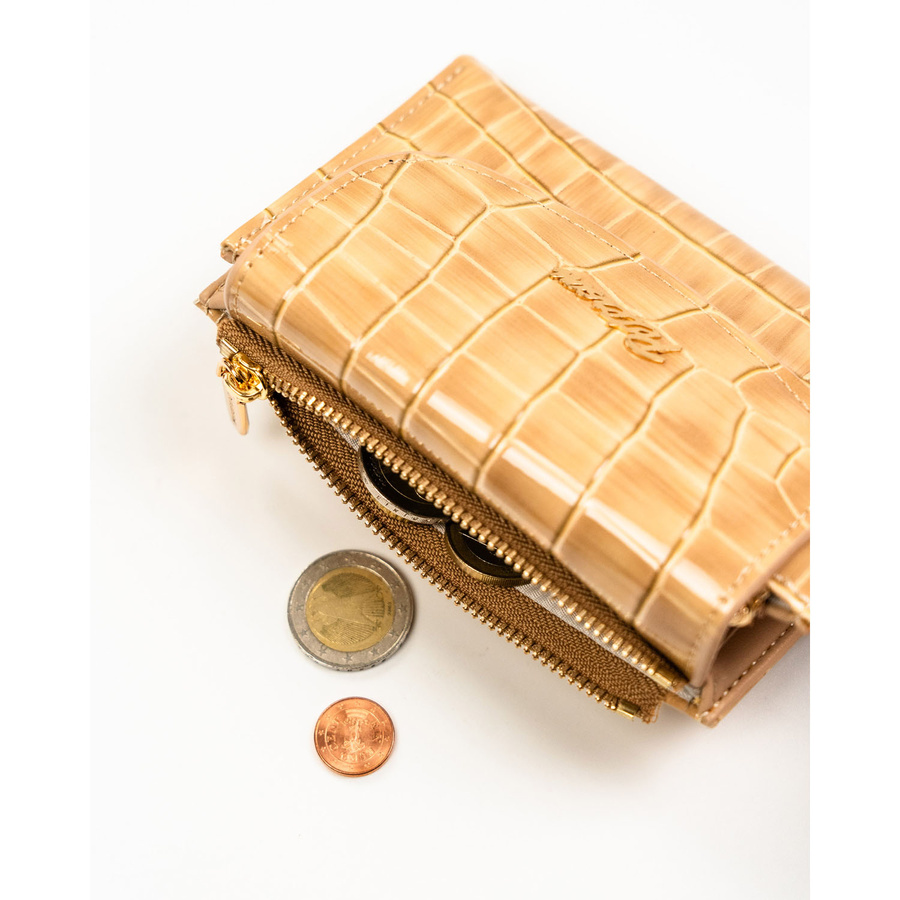 Beżowy portfel damski ze skóry ekologicznej z tłoczeniem na wzór skóry krokodyla - Peterson