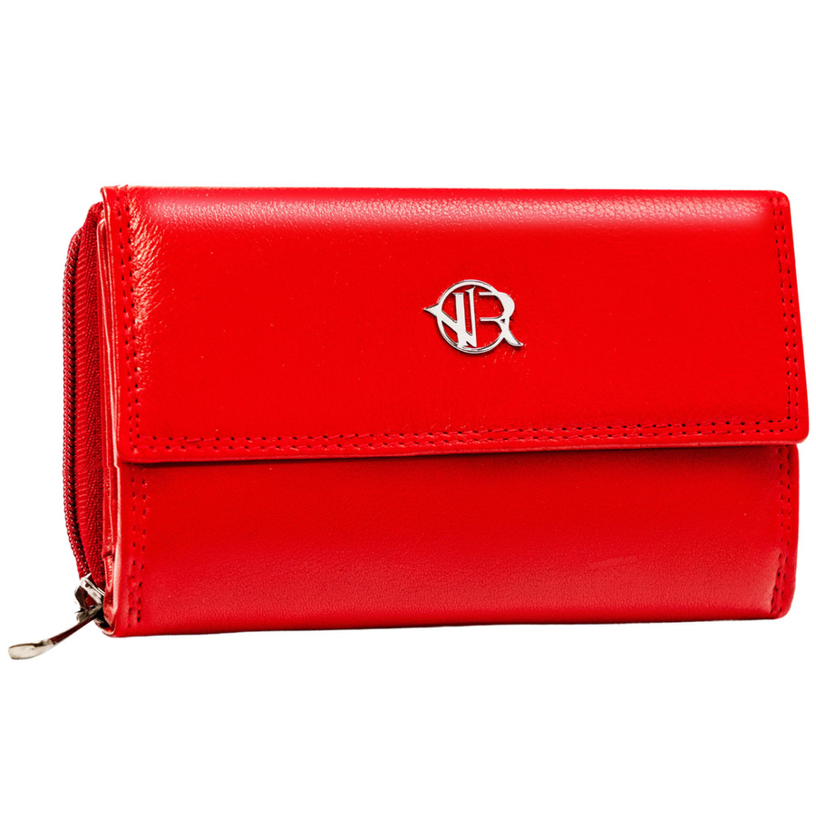 Czerwony, skórzany portfel damski na zatrzask z systemem RFID - Rovicky