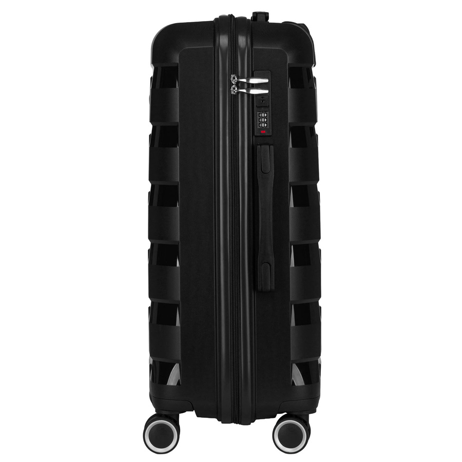 Czarna, średnia walizka z polipropylenu z obrotowymi kółkami - Peterson