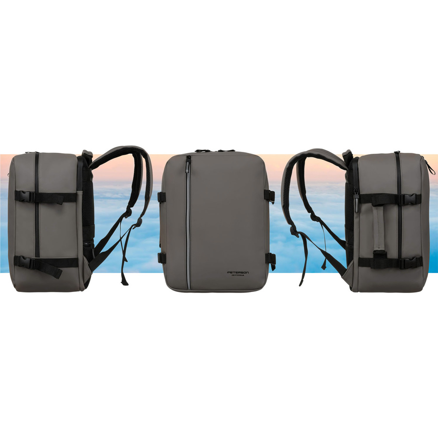 Szary plecak podróżny wyposażony w boczne pasy kompresyjne - Peterson