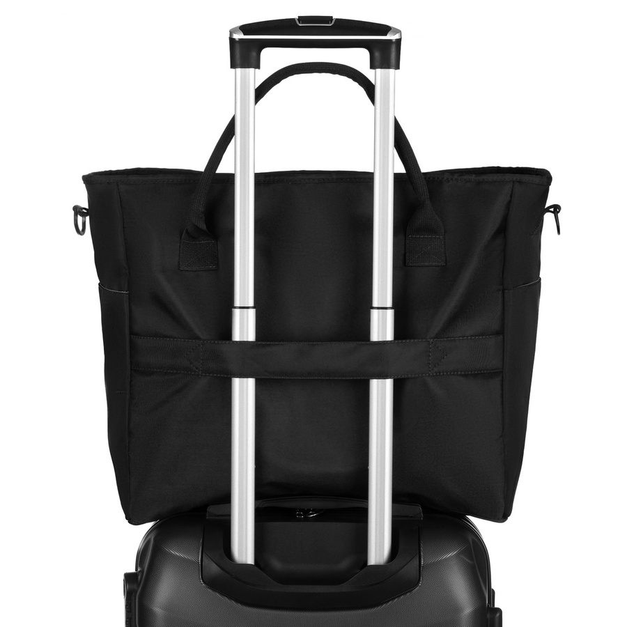 Czarna, praktyczna torba podróżna z poliestru wyposażona w uchwyt na walizkę - Peterson