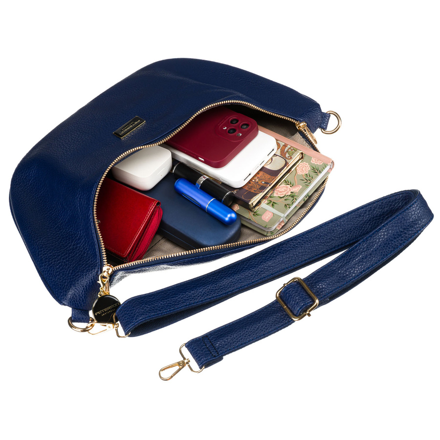 Duża granatowa nerka damska biodrówka saszetka ze skóry ekologicznej crossbody Peterson