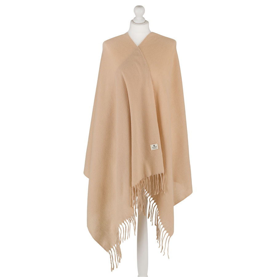 Dwustronny szalik damski z poliestru w beżowym kolorze z frędzlami - Peterson
