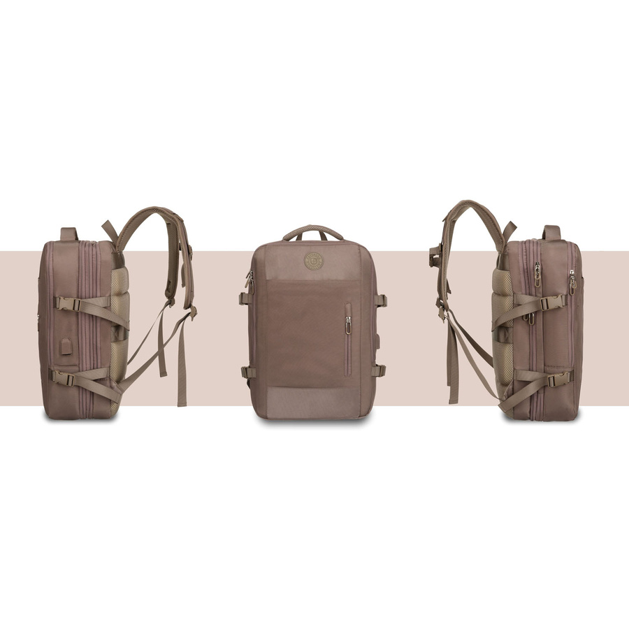 Beżowy plecak podróżny wykonany z cordury z portem USB - Peterson