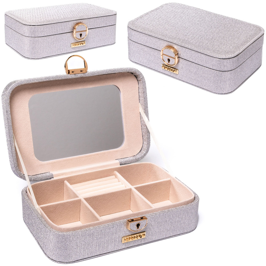 Pojemna, elegancka szkatułka w srebrnym kolorze zamykana kluczykiem - Peterson