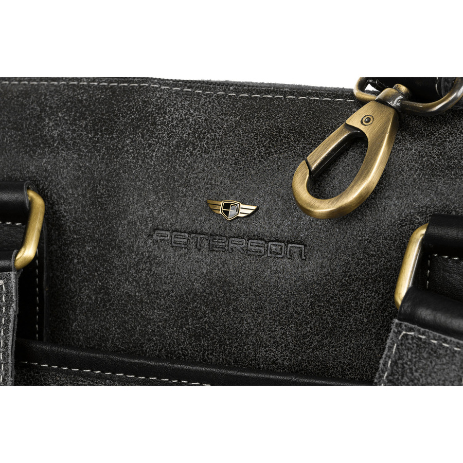 Czarna, skórzana torba męska na dokumenty z miejscem na laptopa - Peterson