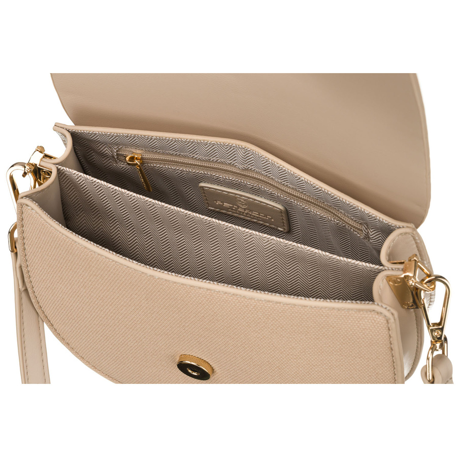 Beżowa listonoszka damska w kształcie podkówki zamykana klipsem magnetycznym - Peterson