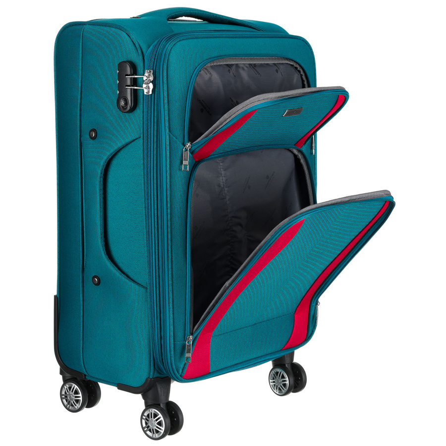 Walizka kabinowa z wysuwaną rączką wykonana z poliestru w turkusowo-różowym kolorze - Peterson