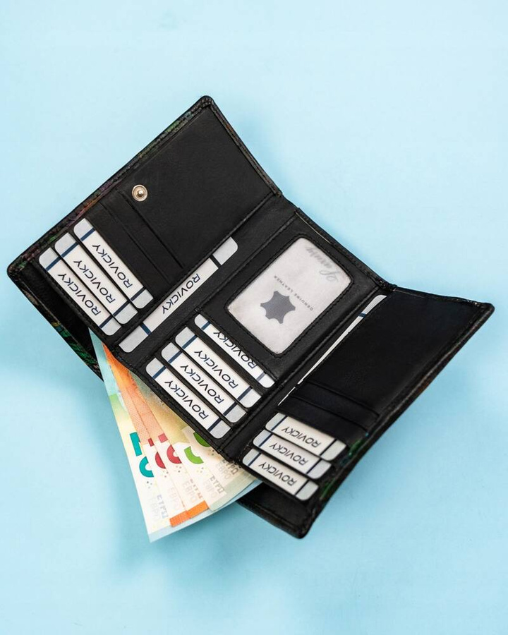 Duży portfel damski na zatrzask wykonany ze skóry naturalnej - Rovicky