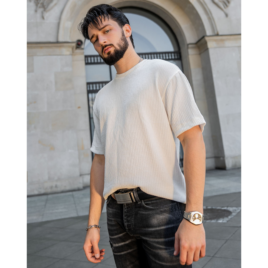 Elegancki pasek męski z klamrą automatyczną wykonany ze skóry naturalnej - Peterson