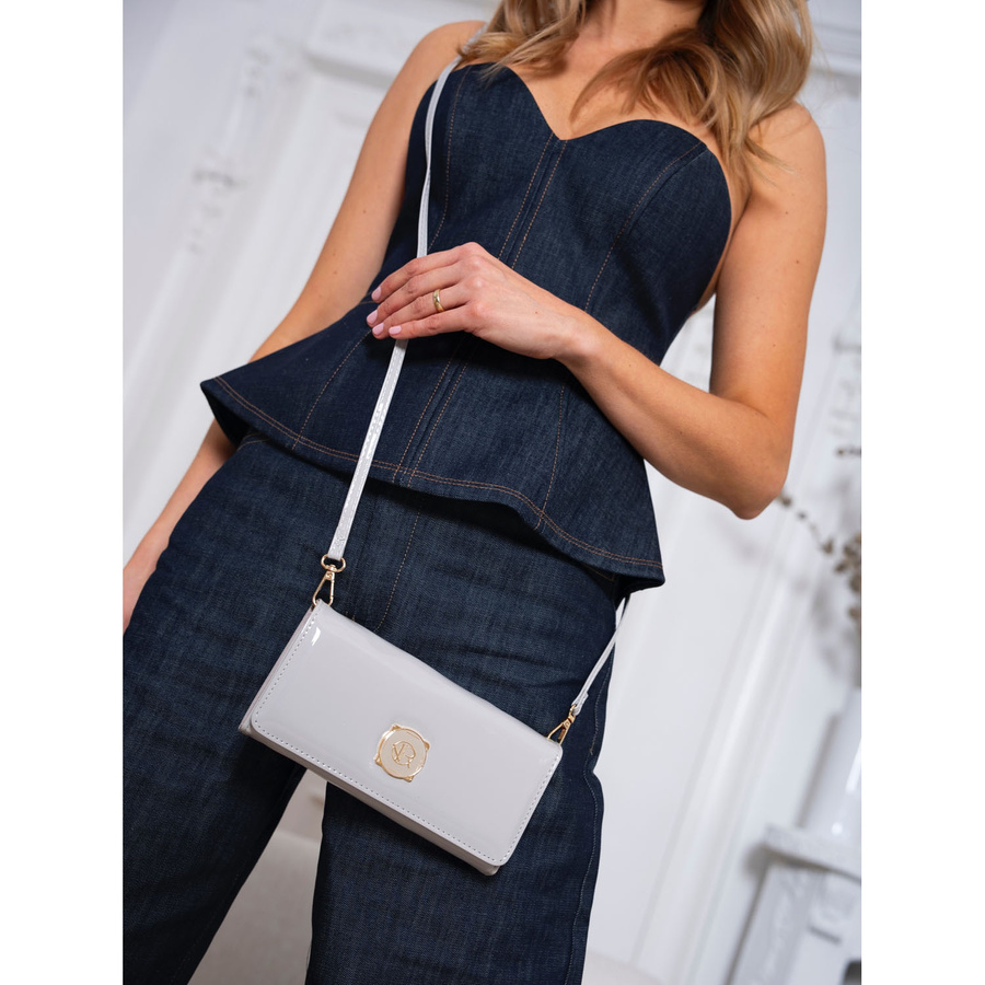 Elegancka torebka-portfel 2w1 w szarym kolorze zamykana na magnetyczny zatrzask - Rovicky