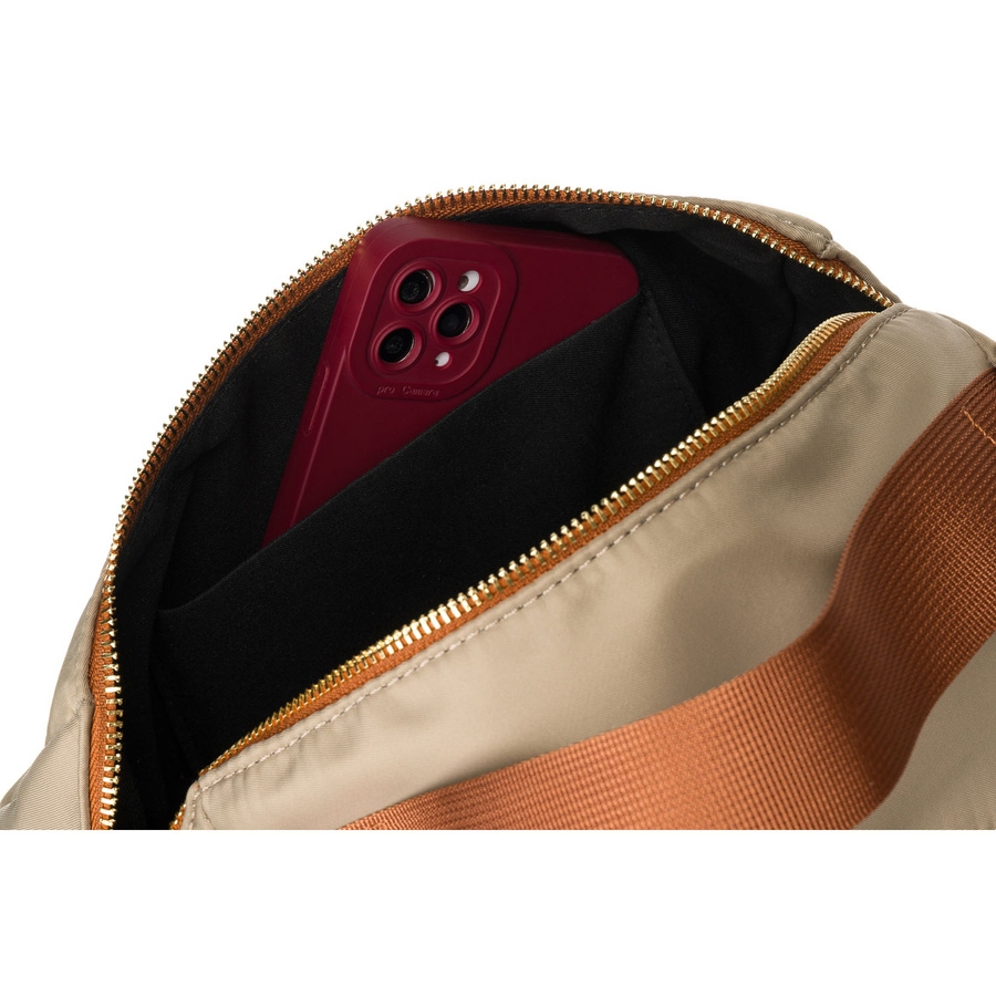 Miejska listonoszka z paskiem wykonana z nylonu i skóry ekologicznej w kolorach khaki i brązowym - Peterson