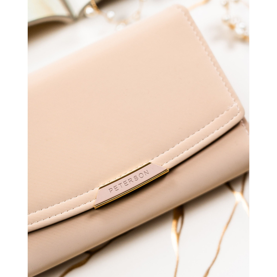 Beżowy portfel damski ze skóry ekologicznej w orientacji poziomej - Peterson