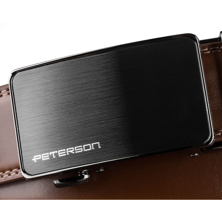 Pasek męski z automatyczną klamrą wykonany ze skóry naturalnej w brązowym kolorze - Peterson