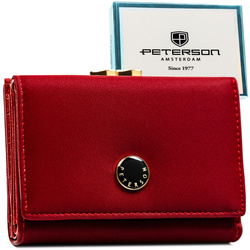 Średniej wielkości, czerwony portfel damski wykonany ze skóry naturalnej i ekologicznej - Peterson