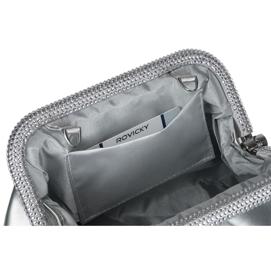 Wizytowa, srebrna torebka damska ze skóry ekologicznej - Rovicky