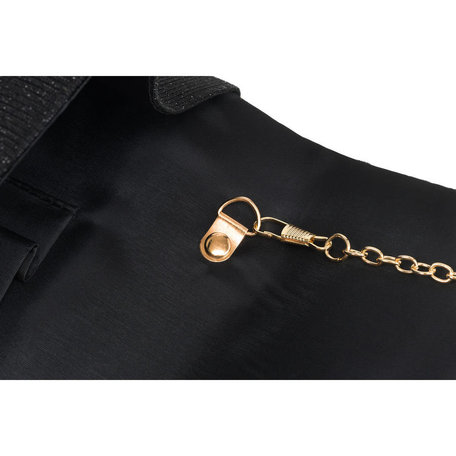 Czarna kopertówka damska ze wzorem w jodełkę zawieszona na łańcuszku - Rovicky